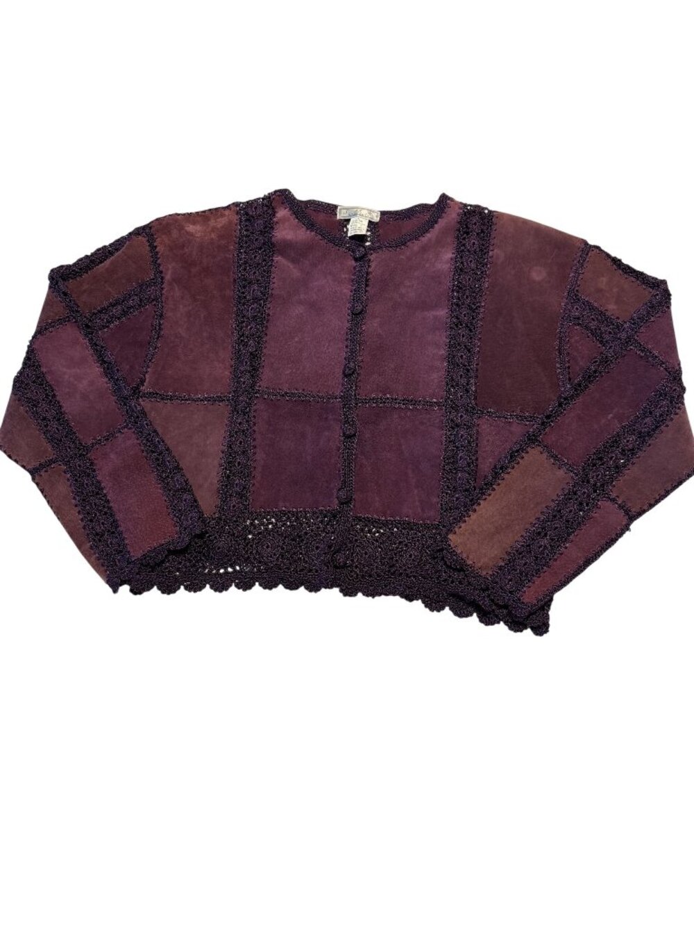 SMH Boutique VTG Suede Leather Purple Crochet Lace Jacket Women's Size Large L